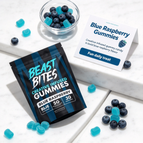 Creatine Infused Soft Gummies Sweet Blue Raspberry Flavor, Daily Workout Nutrient Chewable Gummies for Active Adults