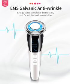 5-in-1 Red & Blue Light Therapy Facial Device EMS Hot & Cool Skin Tightening Anti-Aging Face Massager For Puffiness Wrinkles (Option: White)
