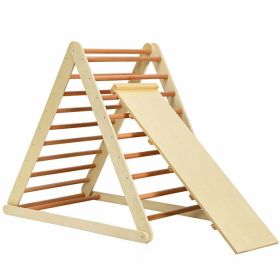 Foldable Wooden Triangle Climber with Reversible Ramp for Kids (Color: Natural)