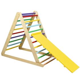 Foldable Wooden Triangle Climber with Reversible Ramp for Kids (Color: Multicolor)